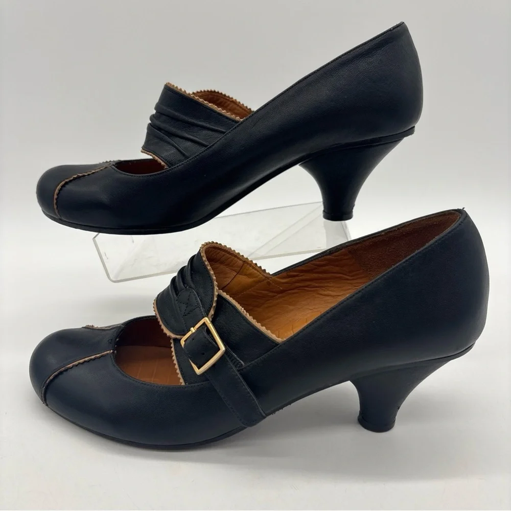 Chie Mihara Retro Black Buckle Leather Pumps Heels Women’s EU 39 US 9 - Picture 2 of 16
